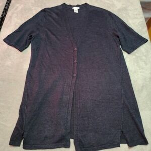 J. Jill Linen Blend Cardigan‎ Ladies M Black Short Sleeve 3 Button Classic